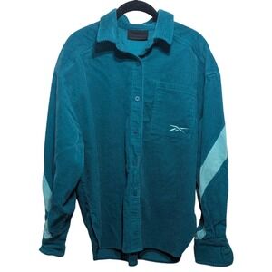 Reebok Cardi B Corduroy Button Down Shirt Womens XS Teal Excellent Oversized